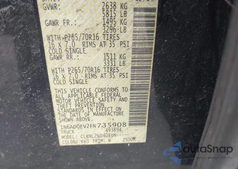 2015 Nissan Frontier Pro-4X/S/Sl/Sv z USA, uszkodzony, nr VIN 1N6AD0EV2FN735908